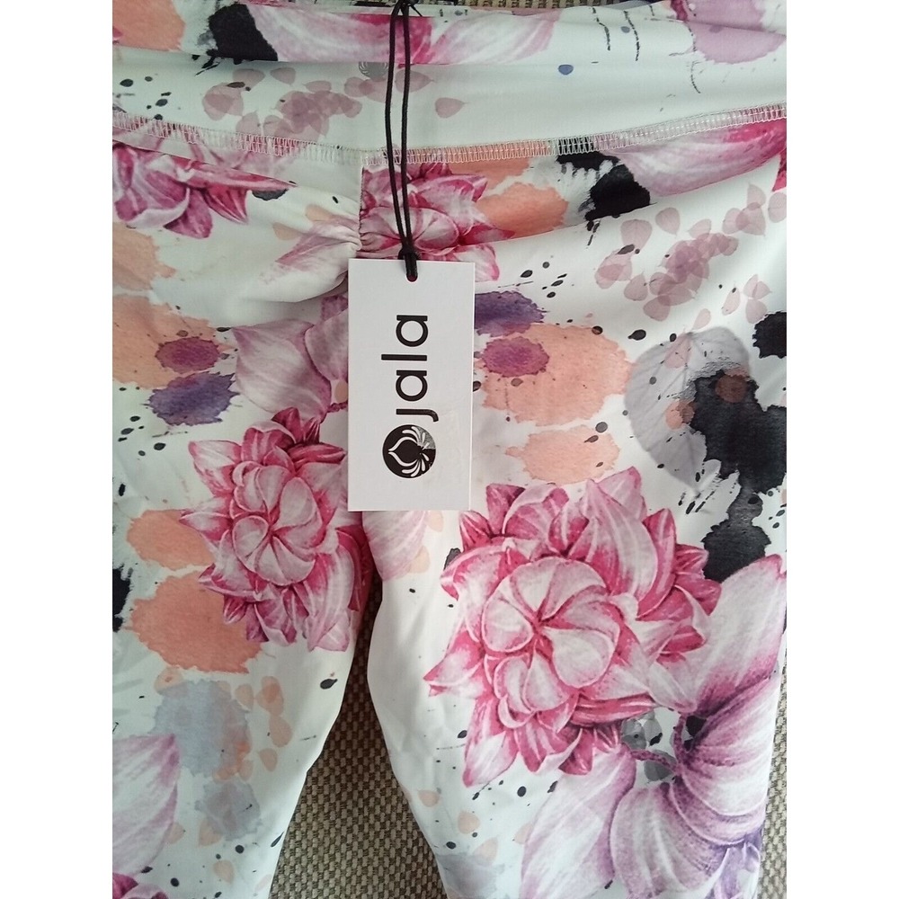 Jala Floral Lotus Ruched Back Yoga Leggings Pink Purple Watercolor‎ Medium NEW